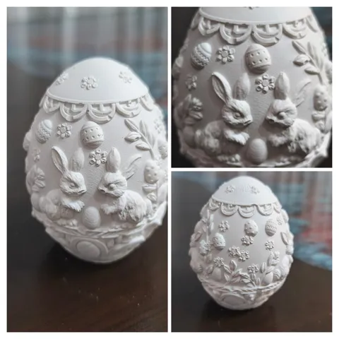 Гипсова фигурка „Великденско яйце с две зайчета“ 4